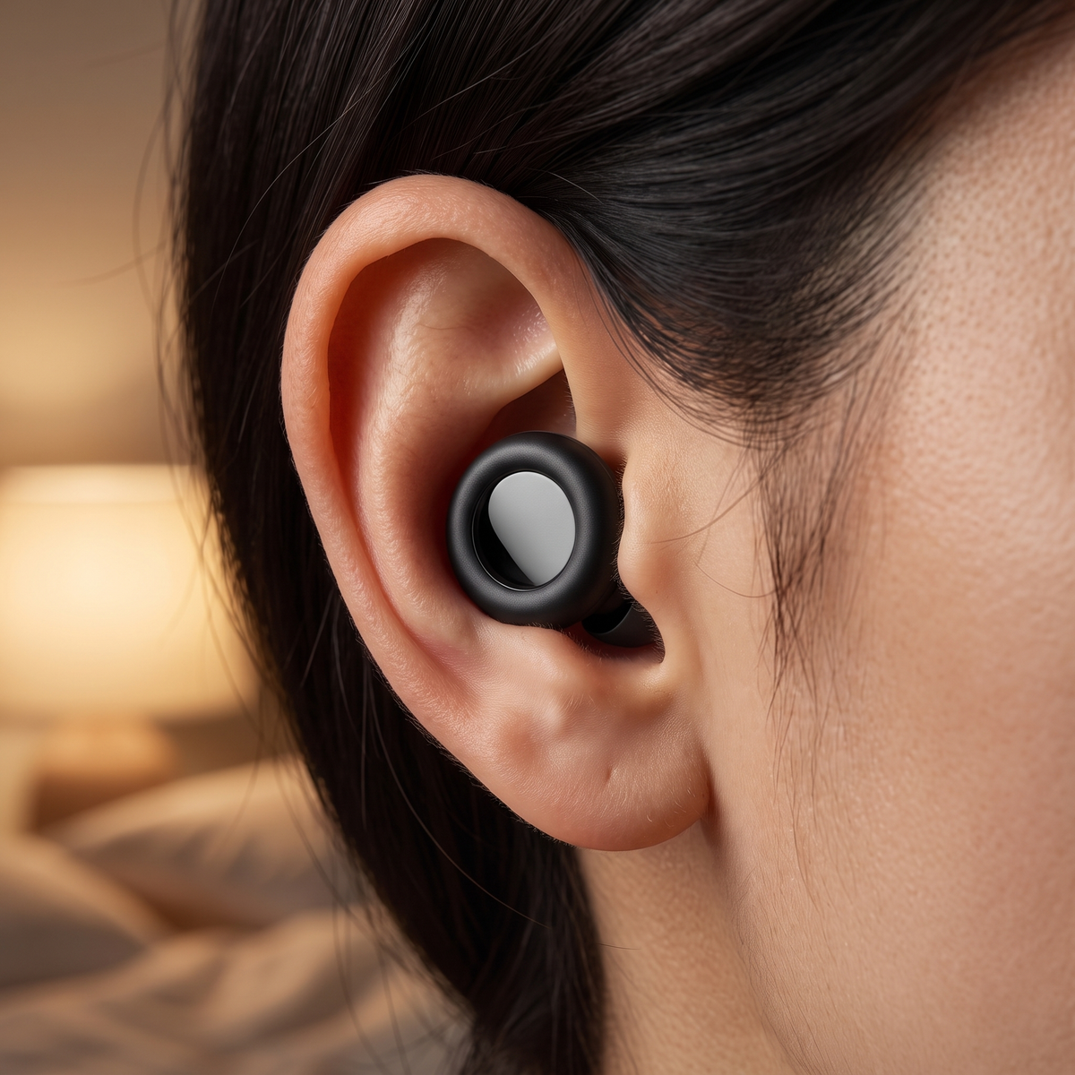 A Vespré Deep earplug settled into the bowl of the ear