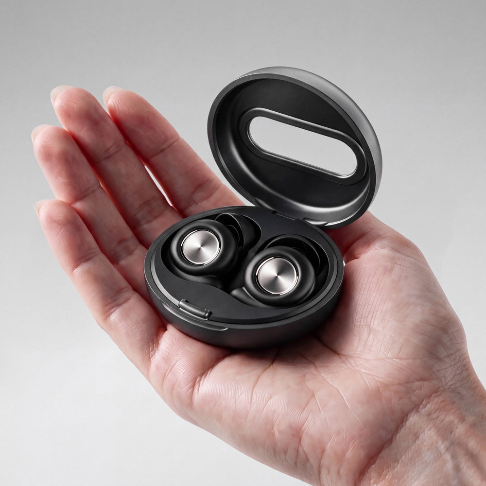 Vespré Grip in Matte Black, open case held in a hand for scale